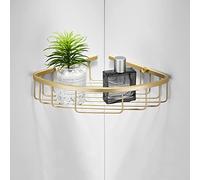 Étagère de Salle de Bain de Caddy de Douche d’Angle Flottant en Or Support de Rangement Mural avec Panier de vidange à Deux Niveaux pour Serviettes de shampoing et Accessoires de Cuisine Sol