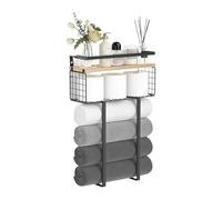 Étagère de salle de bain double couche avec bords surélevés et base ventilée en métal - Étagère en bois pour un séchage sûr - Étagère de salle de bain en fer