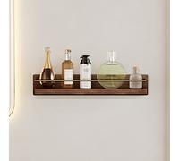 Étagère de salle de bain en bois massif de 60 cm - Porte-serviettes mural et organisateur flottant avec crochets, rangement de maquillage, miroir avant, décoration élégante et accessoires de bain
