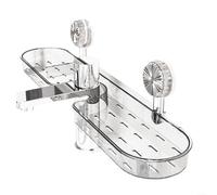 Étagère de salle de bain en caoutchouc d'aspiration pour lavabo, étagère de rangement verticale avec 2 ventouses, ABS + PVC, noir/gris (blanc transparent)