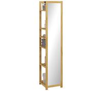 Étagère De Salle De Bain Grand Miroir 2 En 1 - 6 Étagères - Bambou Beige