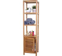 Étagère de salle de bain HWC-B18, armoire de salle de bain Étagère sur pied avec porte, bambou ~ 140x36x34cm
