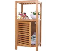 Étagère de salle de bain HWC-B18, armoire de salle de bain Étagère sur pied avec porte, bambou ~ 80x36x34cm