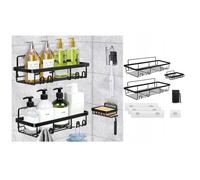 Étagère de Salle de Bain - NIKCORP - 4 en 1 - Noir Mat - Acier Inoxydable - Auto-adhésif