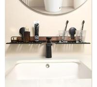 Étagère de salle de bain optimisée avec support à ventouse pour robinet empêchant l'eau de s'accumuler en alliage et matériaux en bois traité (50 cm, blanc)