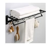Étagère de salle de bain, Porte-serviettes mural pliable en aluminium for salle de bain, étagère douche et accessoires(Black)