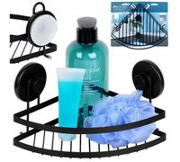 ETAGERE DE SALLE DE BAIN POUR DOUCHE D'ANGLE AVEC VENTOUSES, NOIRE 20x20x12.5CM