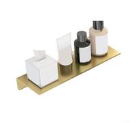 Étagère de salle de bain sans perçage conçue pour être montée sur des bases de robinet standard, construction en aluminium pour un rangement stable des articles de toilette et des cosmétiques (doré