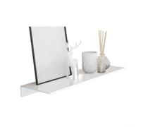 Étagère de salle de bain sans perçage conçue pour être montée sur des bases de robinet standard, construction en aluminium pour un rangement stable des articles de toilette et des cosmétiques (blanc