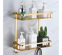 Etagère de salle de bain sans percer, étagère de douche carrée étagère murale dans la salle de bain, organisateur de salle de bain panier de douche en aluminium avec 2 crochets (2 pièces, Champag