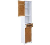 Mendler Étagère de salle de bains HWC-A85 Armoire en bambou 180x40x31 cm Blanc