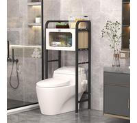 Étagère de toilette à 2 couches avec porte rabattable étanche et résistante à la poussière, organiseur de salle de bain facile d'accès (noir et beige)