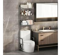 Étagère de toilette réglable, étagère de rangement à 3 niveaux avec pieds, multifonction pour balcon et salle de bain, meuble de sol gris, solution de rangement peu encombrante