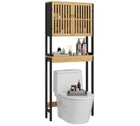Étagère de toilettes kleankin meuble de salle de bain avec placard 2 portes et étagère ouverte 60L x 21,5l x 172H cm bambou
