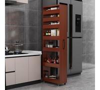 Étagère debout à 7 niveaux, étagère à épices en bois sur roulettes, chariot de rangement de cuisine double face pour petits espaces, étagère en bois mobile à côté du réfrigérateur
