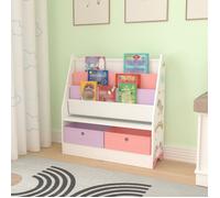 [en.casa] Étagère pour Enfant à 3 Compartiments et 2 Boîtes Pliables Meuble de Rangement à Motif Licorne pour Livres Cahiers Jouets Panneau de Particules Polyester 74 x 71 x 23 cm Blanc Violet Rose