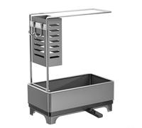 Étagère d'évier de cuisine avec distributeur de savon, porte-éponge et barre de serviette pour une organisation propre et sèche de la cuisine (gris)