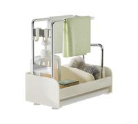 Étagère d'évier en acier inoxydable avec plateau de vidange, porte-éponge et brosse pour organisation de rangement de cuisine, compatible avec montage latéral d'évier (blanc)