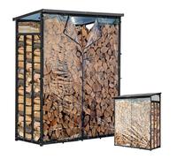 Étagère d'extérieur en métal pour bois de cheminée - 130 x 70 x 185 cm - Avec protection contre les intempéries - Transparent - Profil en acier Pro - 40 mm - Anthracite - Résistant aux intempéries