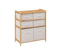 Etagère double avec 6 tiroirs en polyester/coton et bambou coloris lin/naturel - Longueur 66 x Hauteur 33 x Profondeur 78.5 cm --