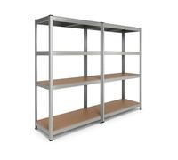 Etagère double établi charges lourdes, 160 x160 x 30 cm, Etagère de rangement -Gris - EURO VANADIUM - Capacité 640 kg - 8 plateaux