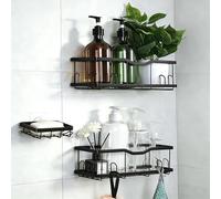 Etagere Douche, 3 pièces Etagere Douche Sans Percage, Accessoire Salle de Bains Durable Antirouille équipée de Crochets, Rangement Douche Murale Pratique pour Gel Douche et Shampooing, Polyvalent pour
