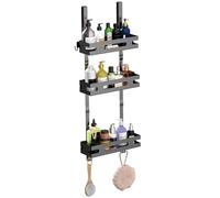 Étagère Douche à Suspendre avec Six Crochets, Étagère Ddouche sans Perçage, Porte Shampoing Douche, Étagère Rangement Hauteur 78cm Convient aux Bouteilles d'Épices de Cuisine, Charge jusqu'à 18kg-Noir