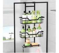 Etagere Douche à Suspendre, Rangement Douche sans Percage aver 3 pcs Réglable Panier à Suspendre, Noir