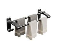 Etagere Douche Barre Porte-Serviettes de Bain, Porte-Serviettes en Aluminium épais avec 2 tiges à Serviettes et 2 Crochets, Porte-Serviettes Mural sans perçage, 3 Couleurs Rangement Douche(Noir,80cm)