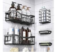 Étagère douche Sans Perçage, 5 Pcs etagere salle de bain avec Porte savon,Crochets,Support Douche Auto-AdhéSif,Noir