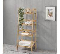 [en.casa] Étagère Échelle à 4 Niveaux pour Salle de Bain Cuisine Meuble de Rangement Moderne Capacité de Charge 10 kg par Niveau Bambou 48 x 32 x 123 cm Naturel