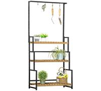 Outsunny Porte Plante Suspendue Bois 3 Niveaux + Barre 4 Crochets 80x36x174cm | Aosom France
