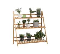 Etagère échelle à fleurs en bois de bambou - porte plantes pliable bois 3 étagères à lattes