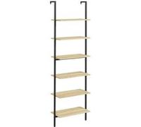 HOMCOM Étagère échelle Mural bibliothèque étagère de Rangement Style Industriel 6 étagères Acier Noir Aspect Bois Naturel - dim. 60L x 30l x 206H cm