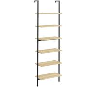 HomCom Étagère échelle murale style industriel 6 étagères acier noir bois naturel 60x30x206 cm