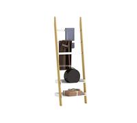 Etagère échelle porte-serviette style cosy chic bambou - 2 étagères 3 barres - MDF blanc