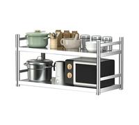 Étagère en acier inoxydable，étagère de rangement murale peu encombrante à 2 niveaux，étagères de cuisine robustes，étagère de garde-manger commerciale，étagère de four à micro-ondes(150X35X40CM)
