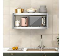 Étagère en acier inoxydable，support de casseroles de cuisine，support de four à micro-ondes en métal，étagère murale flottante commerciale，étagères de rangement robustes à 2 couches(90X30X40CM)