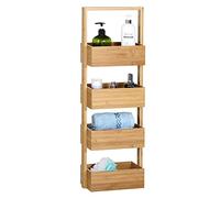 Étagère en Bambou 4 Compartiments Meuble de Rangement 88x28x16 cm Charge Max. 20kg Salle de Bain Cuisine Couloir