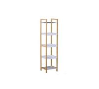 HomCom Étagère debout salle de bain en bambou 3 paniers + 2 étagères 32×30×130 cm Beige/Blanc