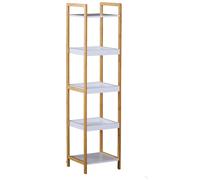 Etagère En Bambou De Salle De Bain Étagère Debout 3 Paniers + 2 Étagères Dim. 32l X 30l X 130h Cm Beige B Blanc
