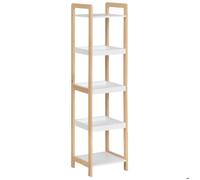 HOMCOM Etagère en Bambou de Salle de Bain étagère Debout 3 paniers + 2 étagères dim. 32L x 30l x 130H cm Beige Blanc