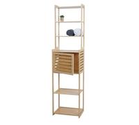 Étagère en bambou HWC-O74, armoire de salle de bain, porte avec compartiments de rangement 165 x 42 x 30 cm Beige