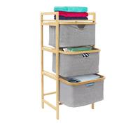 Étagère en bambou - Panier à linge à 3 compartiments - Panier à linge vertical - 44 x 33 x 96 cm - Organiseur de linge avec paniers à linge - Pour salle de bain et chambre à coucher