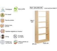 Étagère en bois massif "Gala" Étagère ouverte à 6 niveaux - Largeur : 79,6 cm