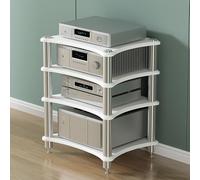 Étagère en bois moderne à 3 niveaux pour audio - Meuble stéréo HiFi et lecteur CD - Étagère d'angle élégante - Blanc - Idéal pour home cinéma et médias