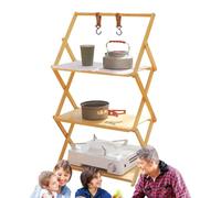 Étagère en bois pliable - Étagères de camping tendance - Étagères de rangement portables à plusieurs niveaux - Étagère de camping compacte résistante à l'usure pour l'extérieur et la maison