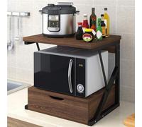 Étagère en bois pour micro-ondes avec tiroir - Robuste - Pour four à micro-ondes, grille-pain et imprimante - 2 niveaux