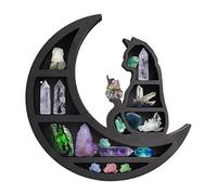 Étagère en Cristal, étagère Cat Moon, étagère en Bois de Cristal de Chat sur la Lune, étagère en Cristal Mignonne de Conception de Chat Noir pour L'affichage de Votre étui(Etagère Chat Lune)