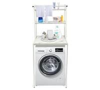 Étagère en métal réglable à 3 niveaux sur machine à laver avec porte-serviettes et pieds de nivellement - Organiseur peu encombrant - 69 x 60 x 176,5 cm (blanc + marbre)